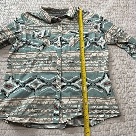 Rock & Roll Denim Aztec Print Snap Shirt Women’s Size XXL - Picture 9 of 10
